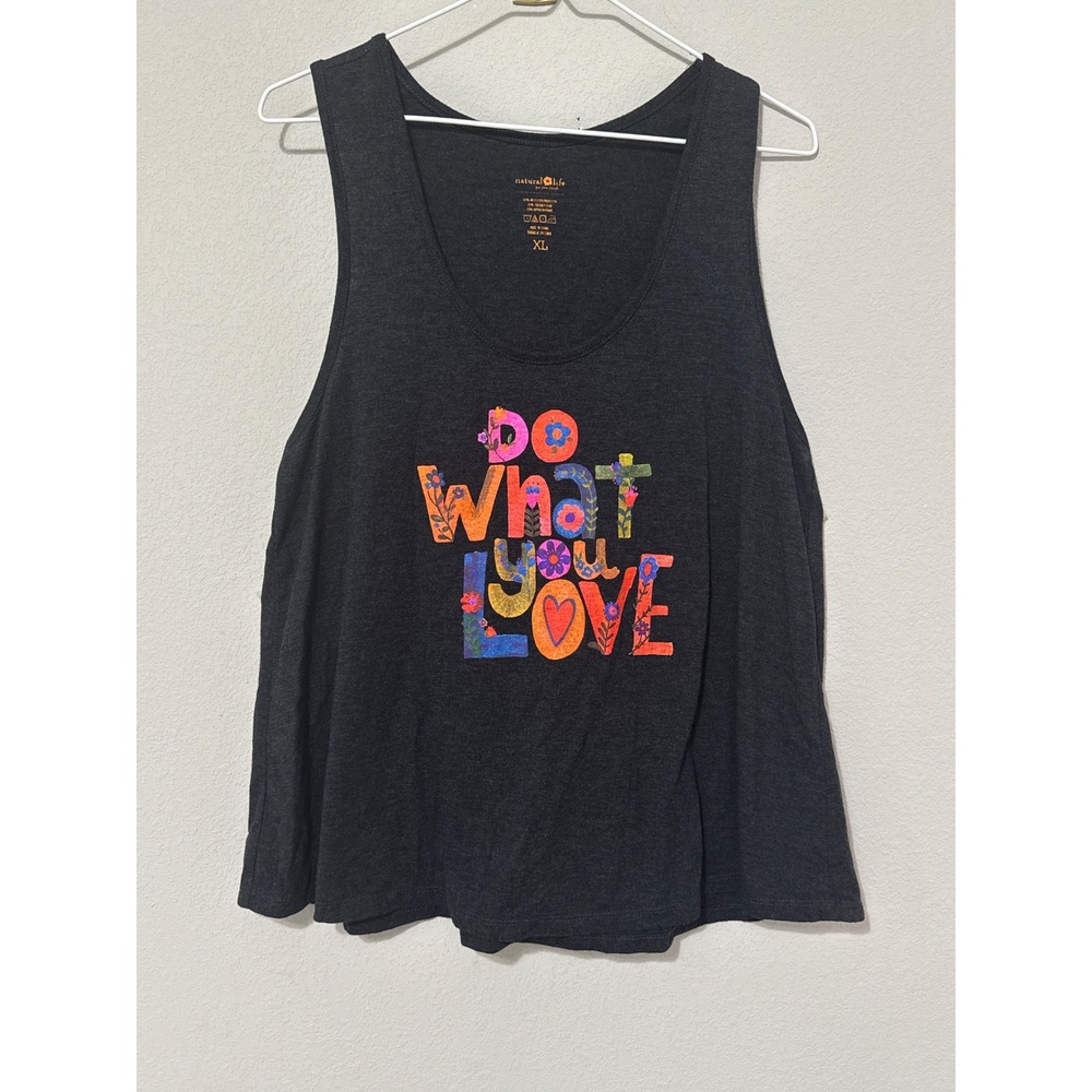Natural Life Tank Top Womens XL Gray Do What You Love Floral Graphic Tri-Blend